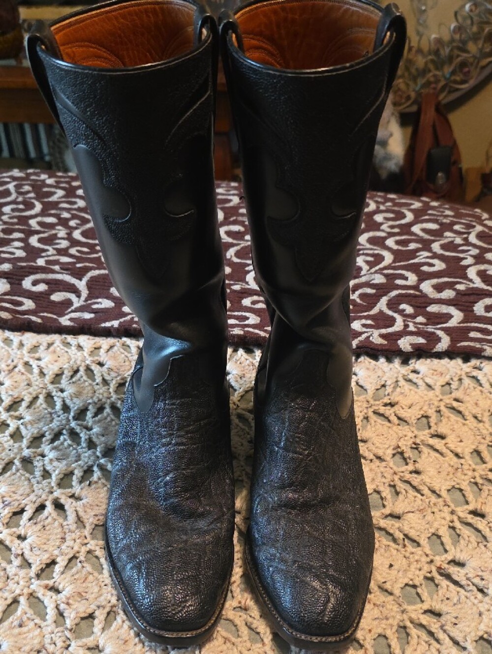 Vintage Mens Lucchese Black Leather Western Boots - Picture 6 of 9